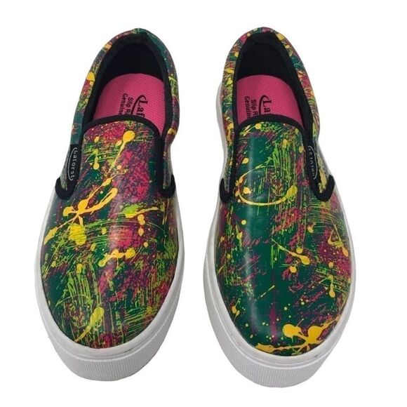 LaForst Sz 7 Leather Painted Rainbow Slip-On Streetwear Casual Sneakers - Picture 1 of 9